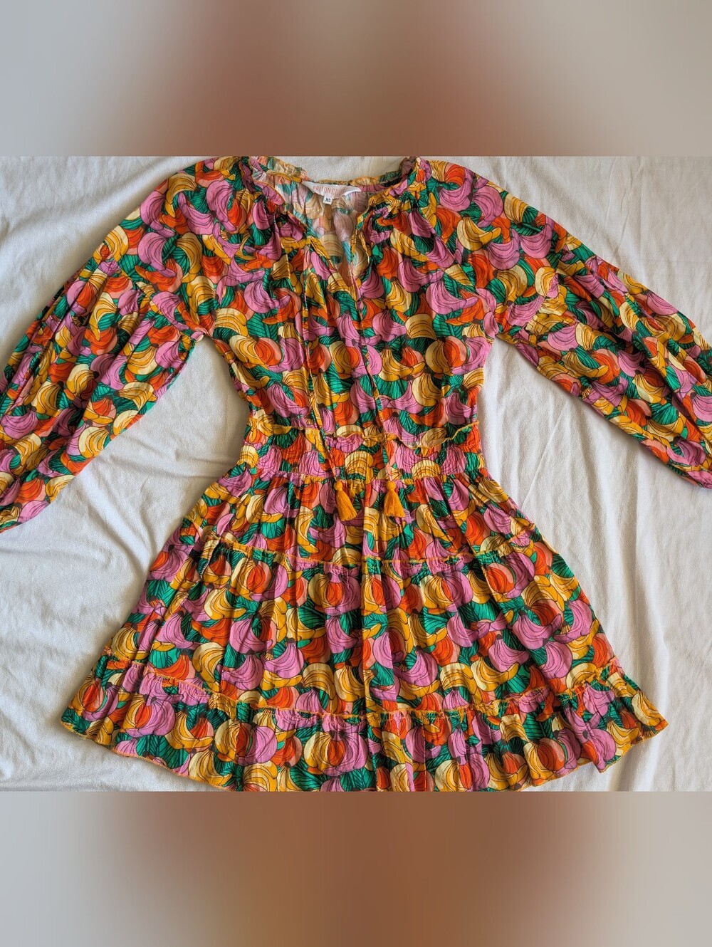 Briton Court Tiered Fruit Cup Mini Dress Golden Haze size xs